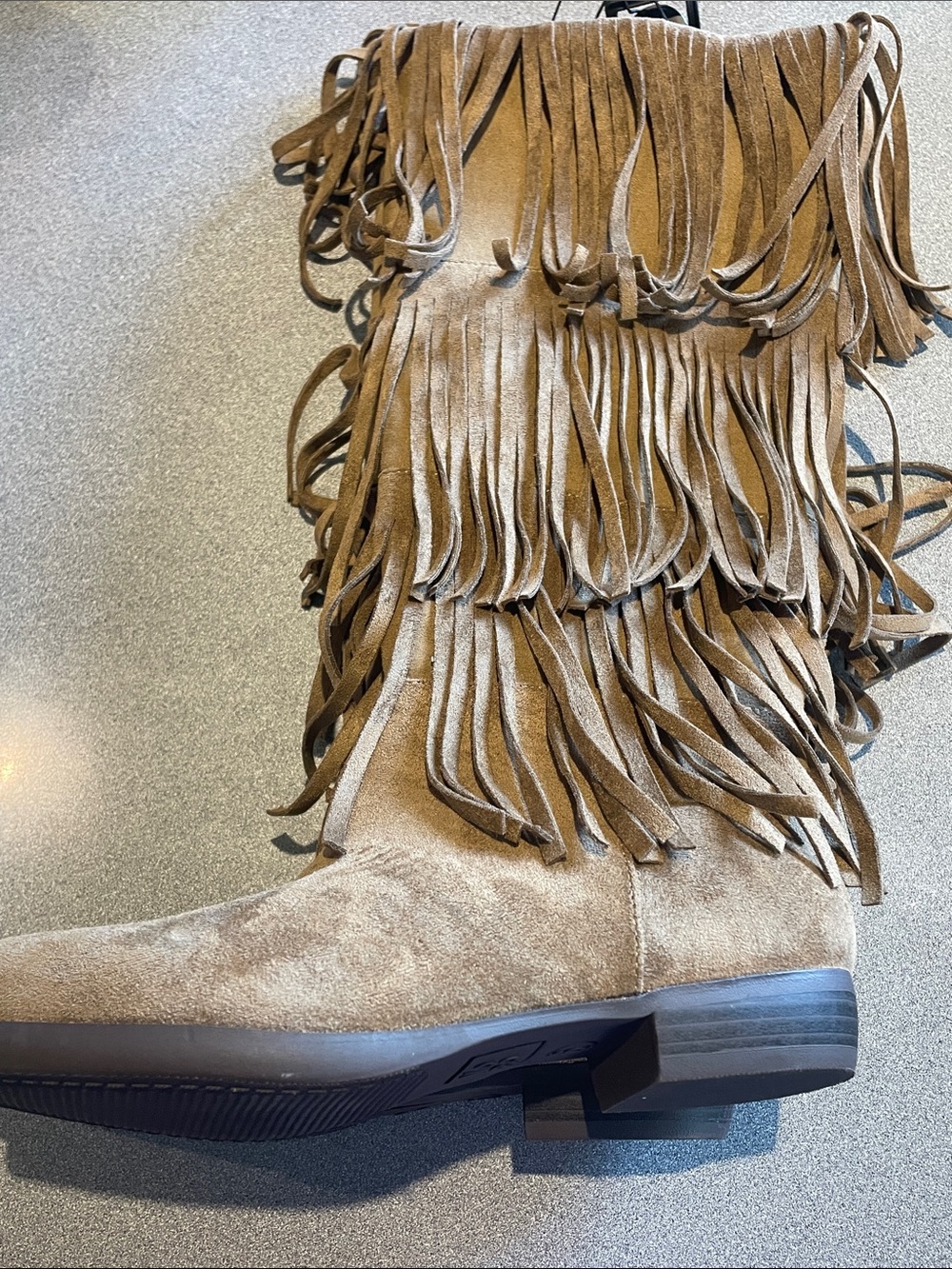 Fringe Suede like Knee-High Boots, Sz. 6 NWT 15 inches tall w zipper super cute